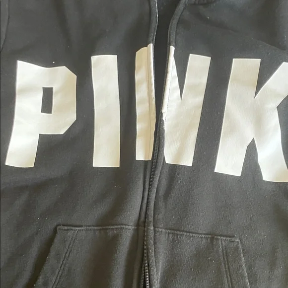 PINK Victoria's Secret Black Zip Front Hoodie with White Logo - Picture 10 of 12